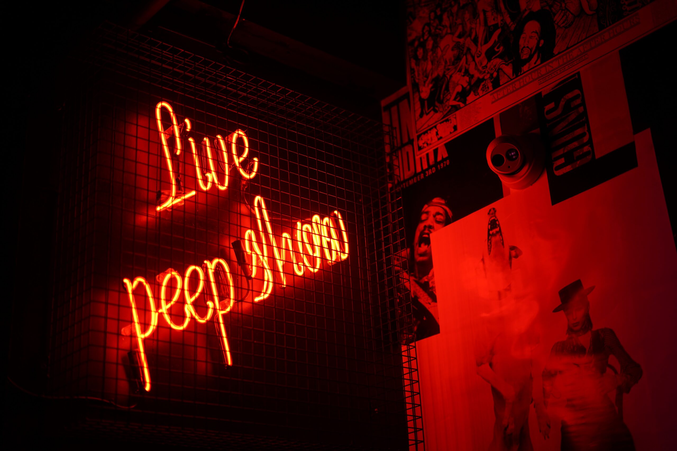 neon sign advertising peep show