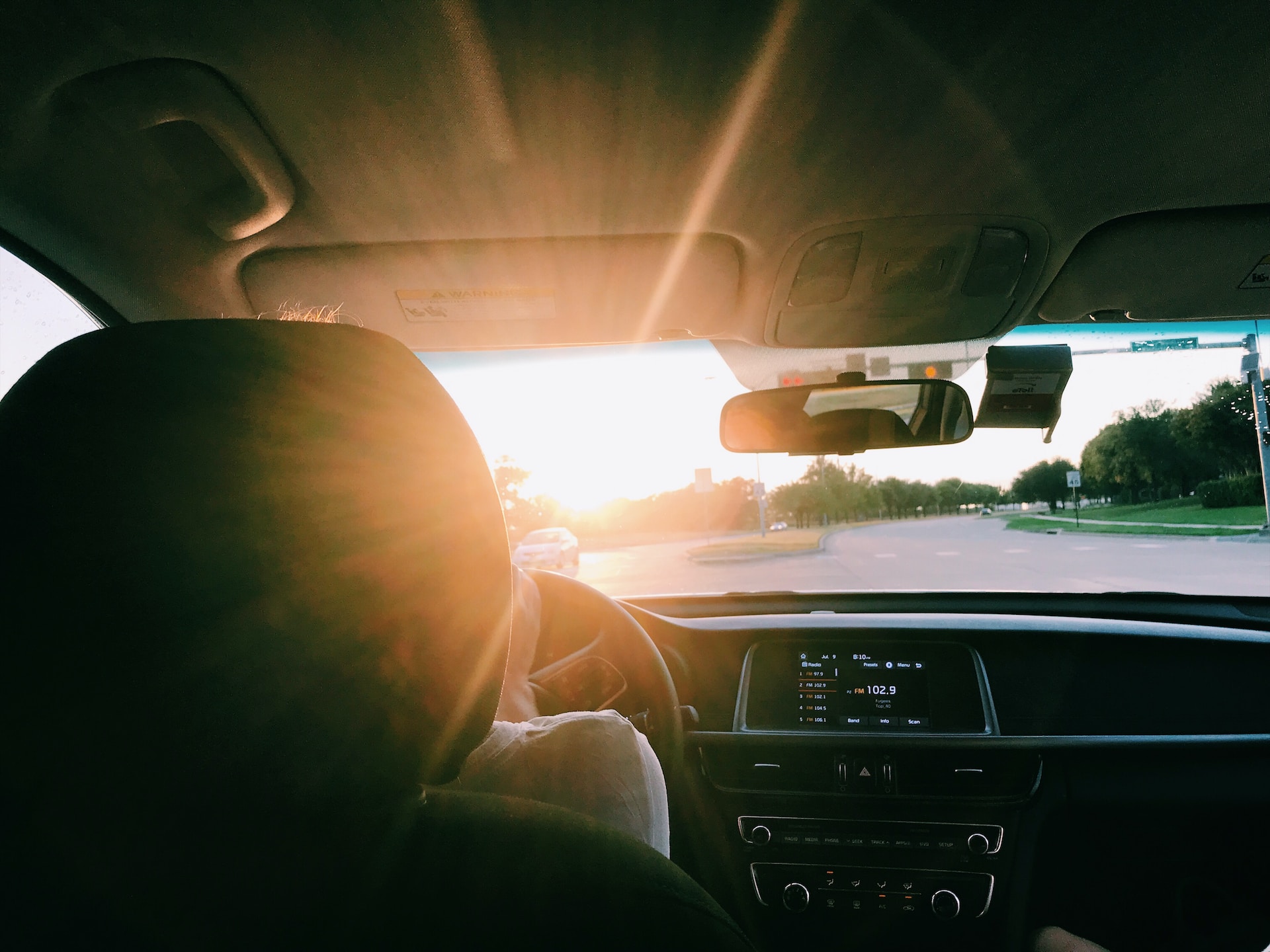 car driving during sunset