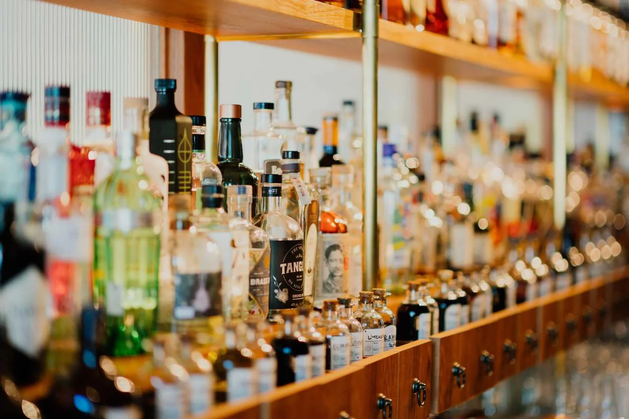 bar stocked with bottles of liquor